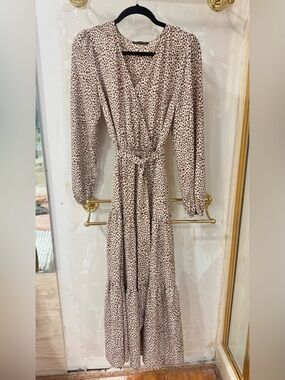 Leopard Print Wrap Maxi Dress in Beige